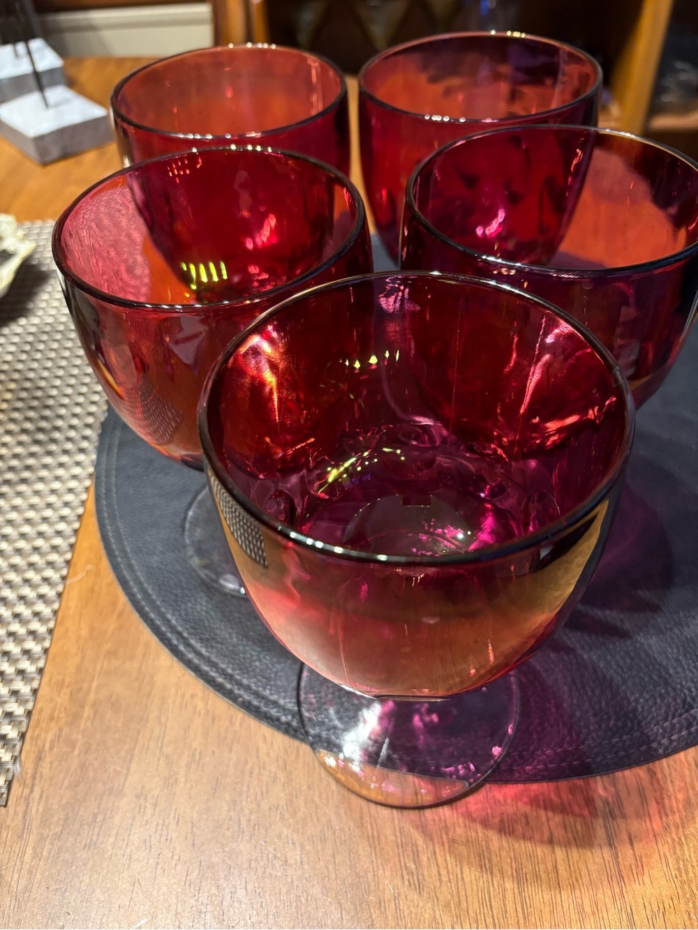 Vintage MCM Bartlett cranberry red thumb print goblets set of 5